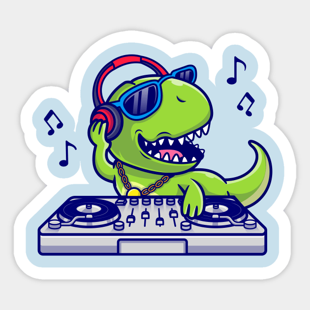 Cute Dinosaur Playing Dj Music Cartoon Sticker by Catalyst Labs